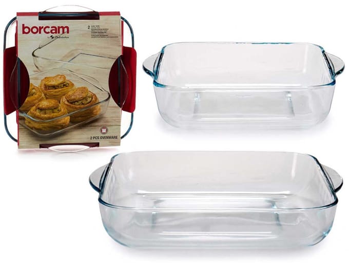Borcam - Ovenschalen Vierkant met Handvat - Glas - Set van 2 Stuks - 1950 ml + 3200 ml