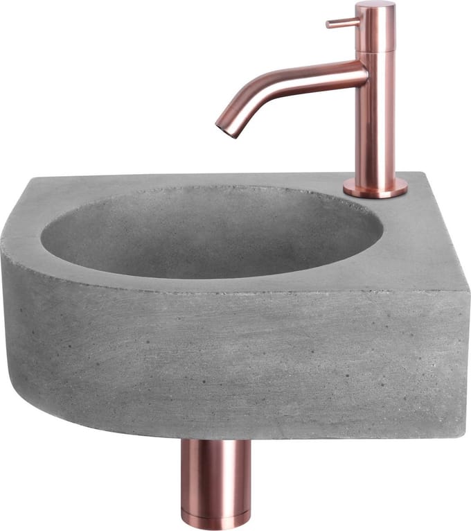 Differnz Cleo Fonteinset - Beton donkergrijs - Kraan gebogen rood koper - 31.5 x 31.5 x 10 cm