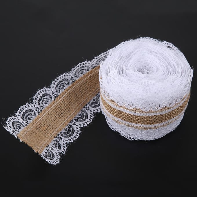 5mrol Natuurlijk Jute Kant Hessian Jute Lint Huis Bruiloft Decoratie white