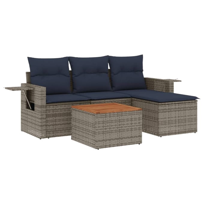 vidaXL - 5-delige - tuinbankset - met - kussens, - grijs - polyrotan