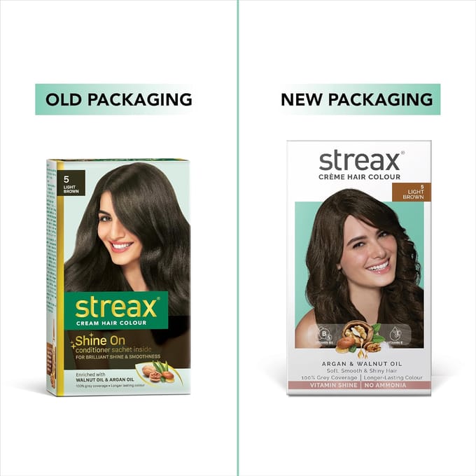 Streax Crème Permanent 5 Lichtbruin Haarkleur 140ml Kit 100% Grijsdekking Langdurig Ammoniakvrij brown