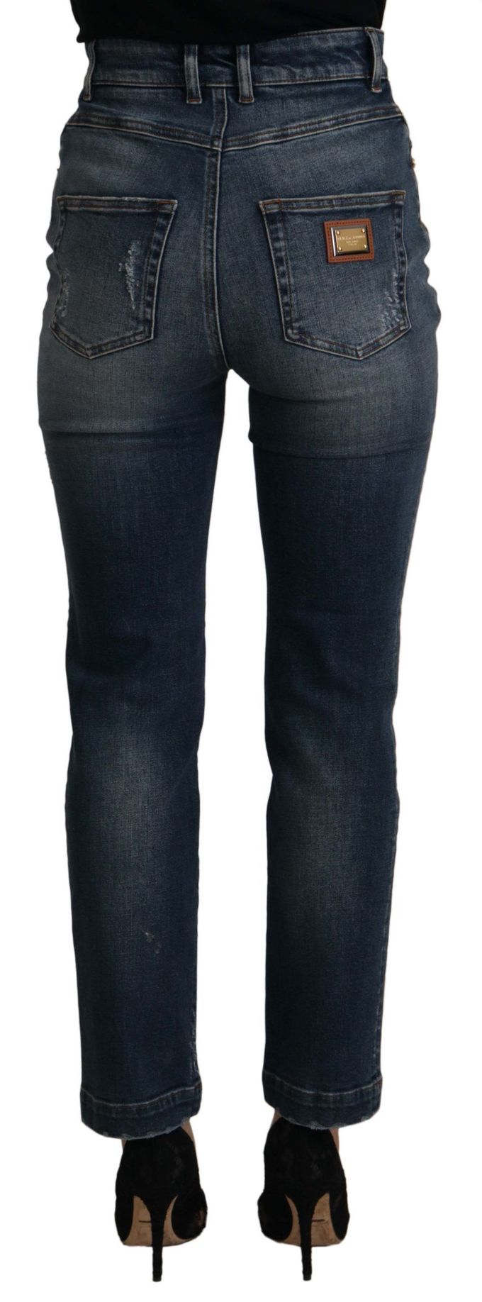Dolce & Gabbana Blauwe Denim Kristallen Versierde Broek Damesjeans