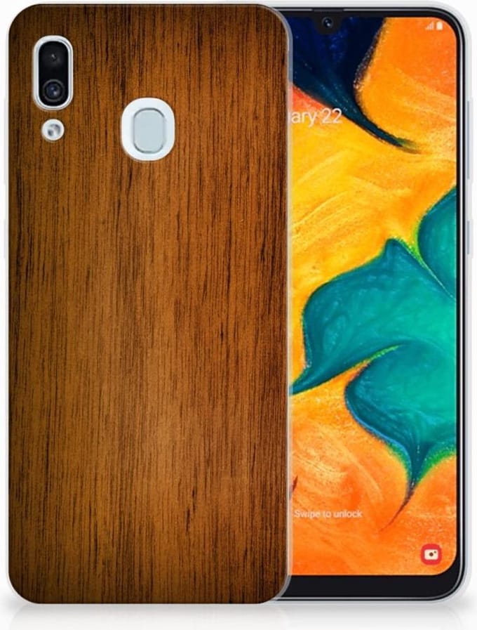 Samsung Galaxy A30 Bumper Hoesje Donker Hout