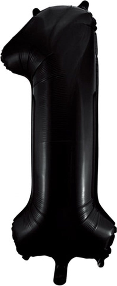 Folat - Folieballon Cijfer 1 Zwart Metallic Mat - 86 cm