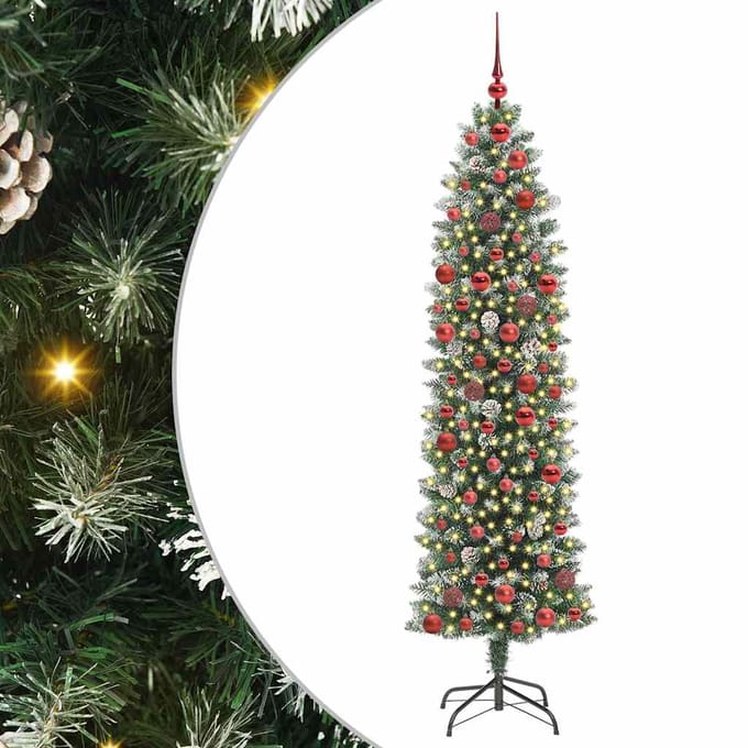 vidaXL Kunstmatige slanke kerstboom Groen en Wit 180 cm