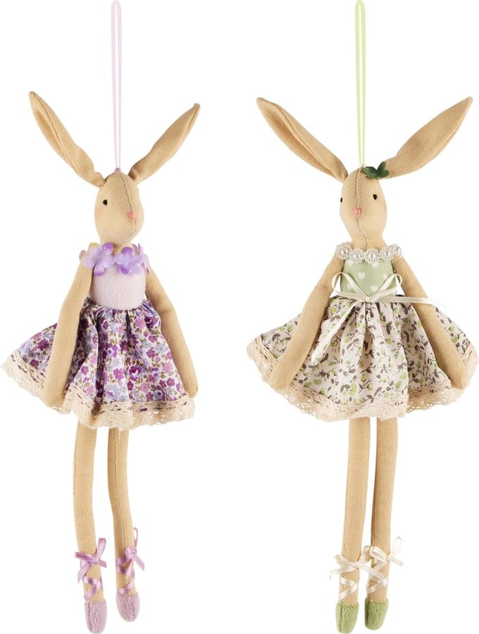 Dekoratief | Hanger bunny, lila/groen, stof, 33cm, set van 2 stuks | A240196