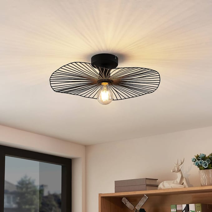 Lindby - plafondlamp - 1licht - ijzer - H: 11 cm - E27 - mat zwart