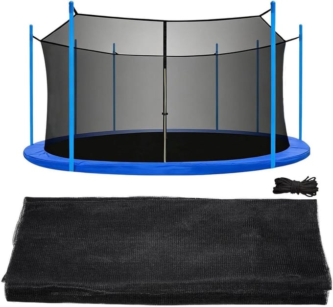 Veiligheidsnet Trampoline - Omheining Net - Buiten Spelen - Verstelbare Bevestiging - Tot 4.27m - Zwart