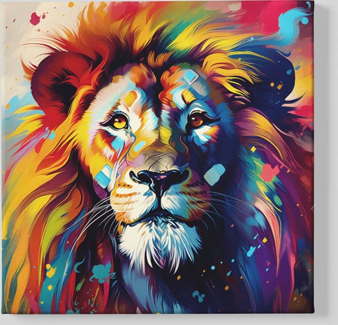 Vierkant Canvas Schilderij - Leeuw - Kleurrijk - Wilde Dier - 60x60x2 cm