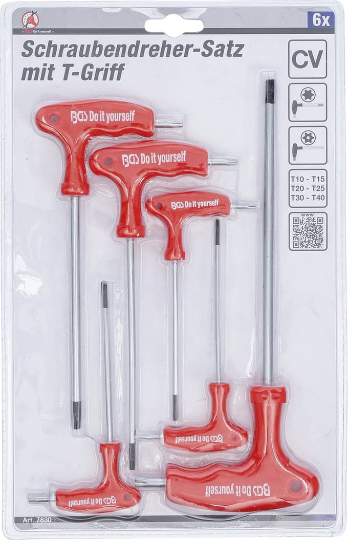 BGS Schroevendraaierset met T-greep Torx met boring T10 - T40 6 delig