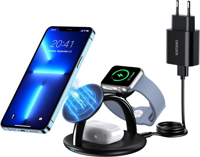 Choetech 3-in-1 Draadloze Oplaadstation iPhone/AirPods/Watch Zwart