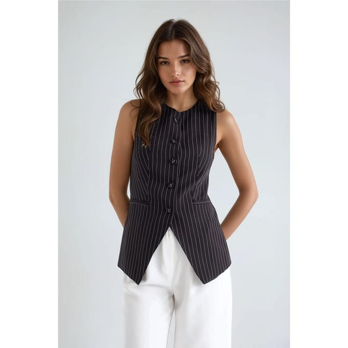 Gestreepte Crew Neck Knoploze Vest