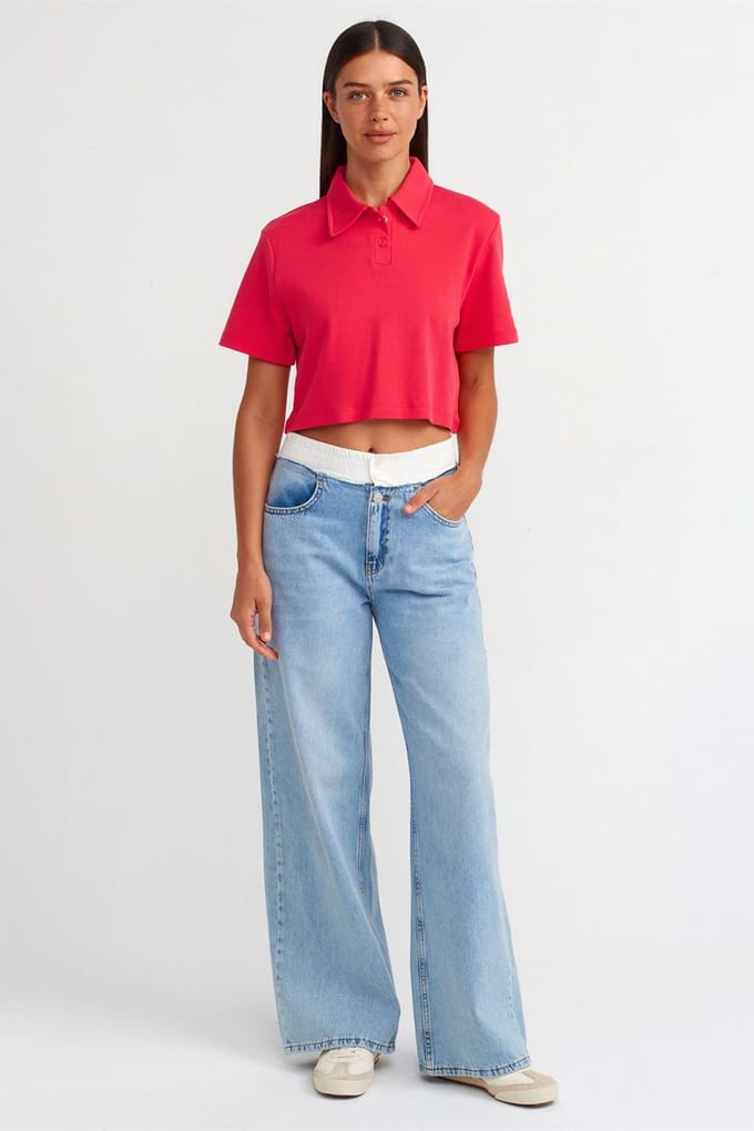Hoog-Waisted Wijde Jeans van Katoen