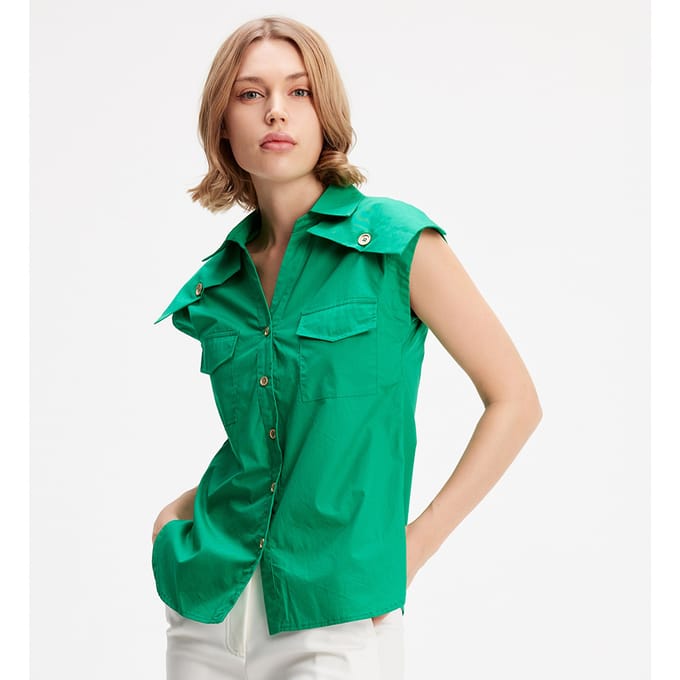 Mouwloos shirt met flappen op schouders