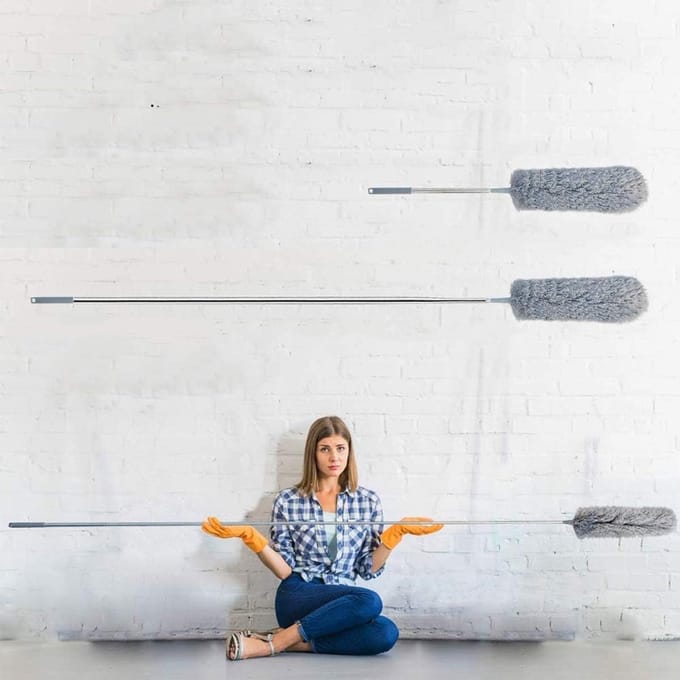 Uitschuifbare Feather Duster met Telescopische Pole Microfiber Duster met Wasbare Buigbare Kop Reiniging Hoge Plafondventilatoren, Jaloezieën, Spinneweb, Auto's