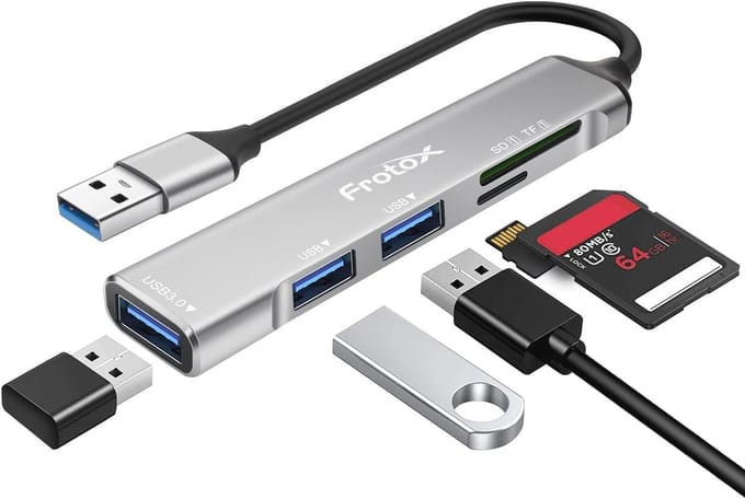 5-in-1 USB Adapter met SD en Micro SD Kaartlezer en USB Hub
