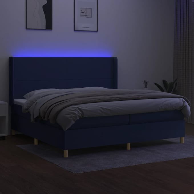 vidaXL - Boxspring - met - matras - en - LED - stof - blauw - 200x200 - cm