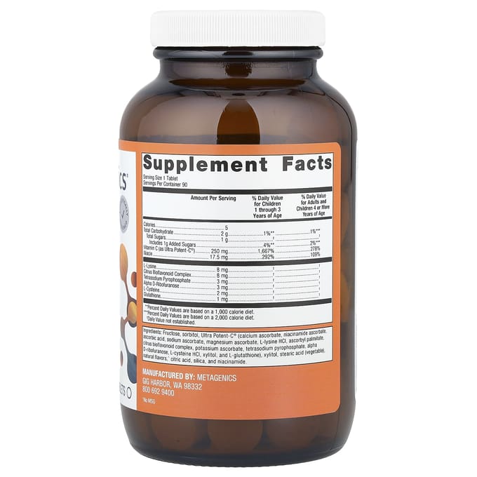 Metagenics, Ultra Potent-C® Vitamine C, Sinaasappel, 90 Kauwtabletten