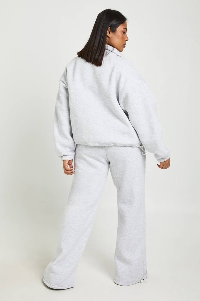 boohoo Dames Plus verstelbare toggleknoop joggingbroek met wijde pijpen | Grey Marl | Maat: 26