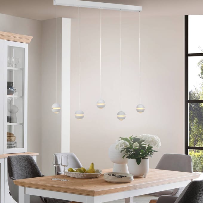 SCHÖNER WOHNEN LED hanglamp Lini wit, 5-lamps, 3.000 K