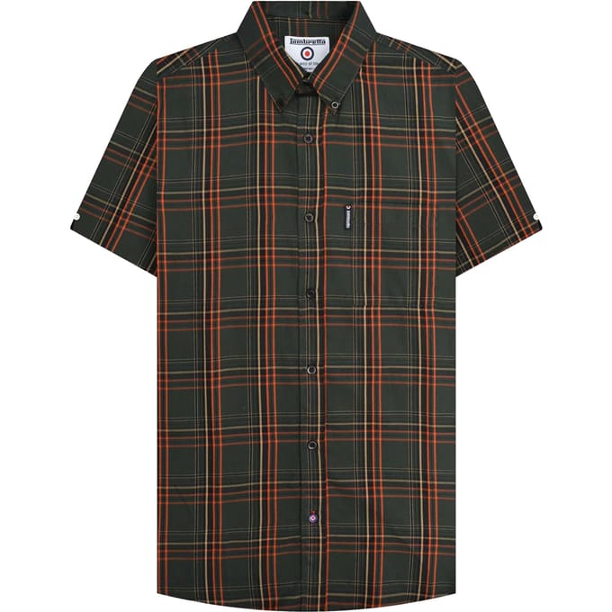 Lambretta Heren SS25 Geruit Overhemd (Khaki Groen/Oranje)