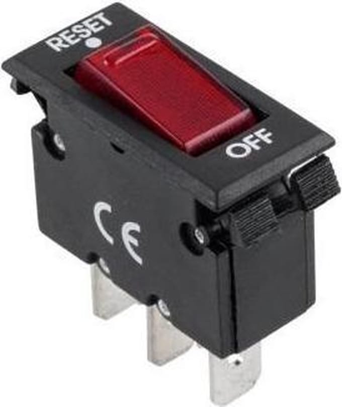 Schakelaar - rood - 250 volt - 10A - Met resetfunctie