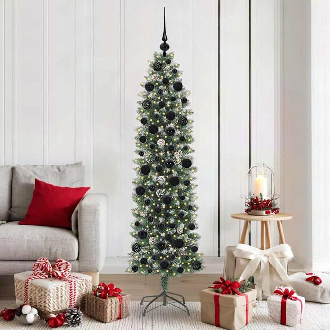 vidaXL Kunstmatige slanke kerstboom Groen en Wit 180 cm