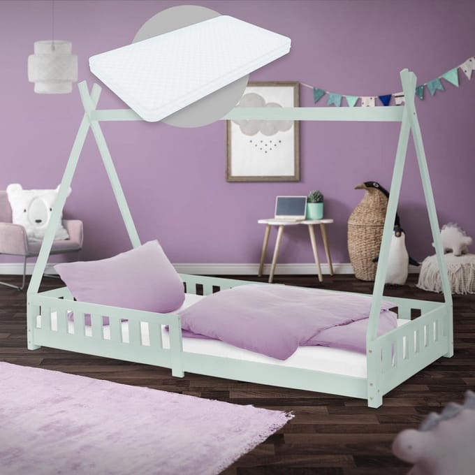 Huisbed Tipi 90x200 Mint met Koudschuimmatras en Valbeveiliging