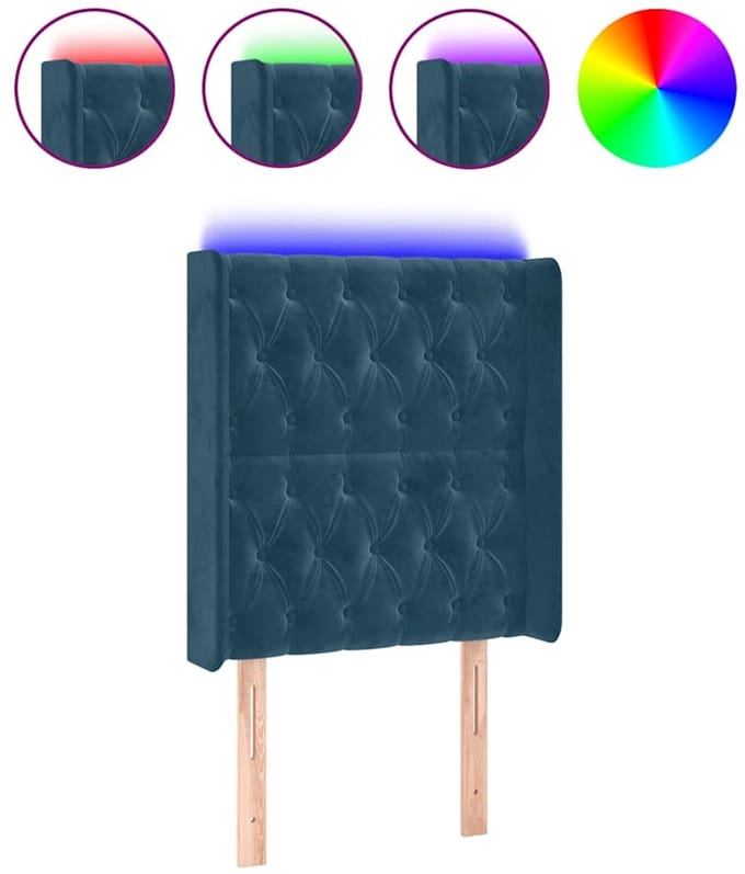 vidaXL - Hoofdbord - LED - 83x16x118/128 - cm - fluweel - donkerblauw
