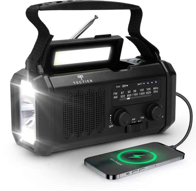 Tectier Noodradio Solar Opwindbaar - 10000 mAh - Zaklamp en Kompas