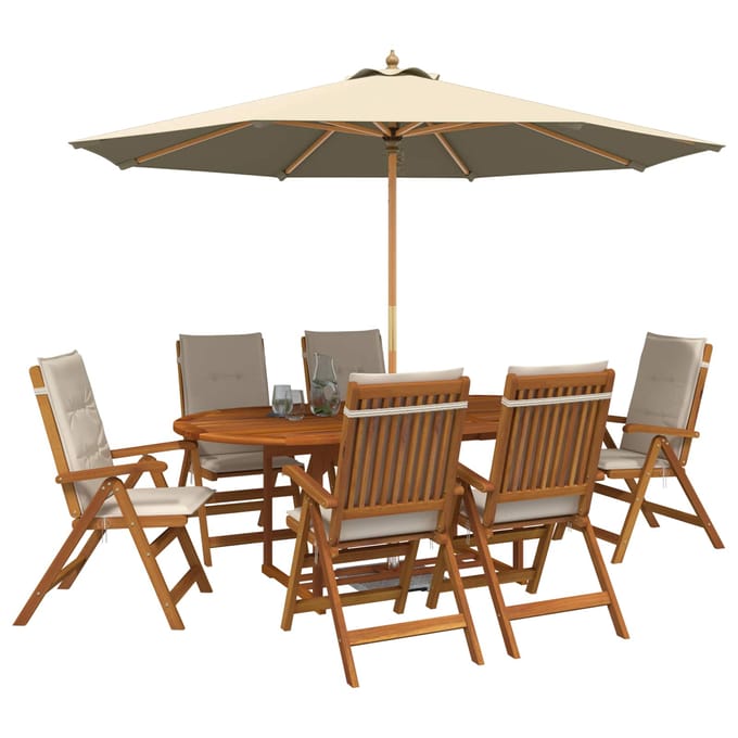 vidaXL - Buiten - Eetset - met - Parasol - 8 - st - 6-zits - Crèmewit