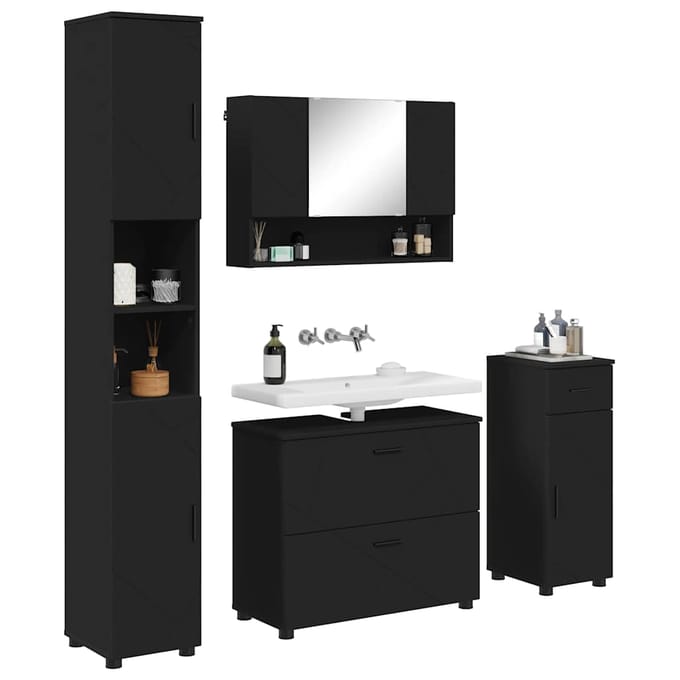 vidaXL - Badkamermeubel - Set - 4 - st - Zwart - 35 - x - 30 - x - 192 - cm