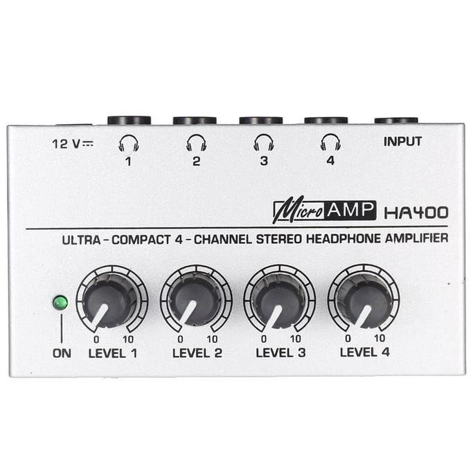 HA400 Ultracompact 4 canaux Mini amplificateur de casque audio stéréo avec adaptateur secteur EU Plug argenté