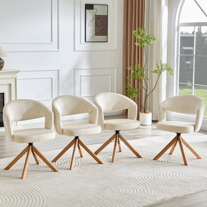 REDOM - Eetkamerstoelen Set Van 2 - 360° Draaibaar - Retro - Massief Hout - Crèmewit - 81,5 Cm