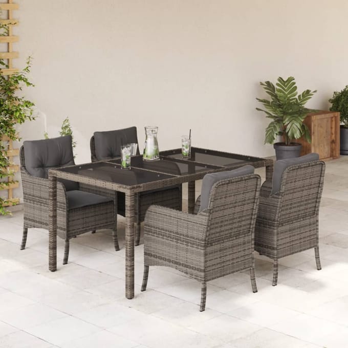 vidaXL - 5-delige - Tuinset - met - kussens - poly - rattan - grijs