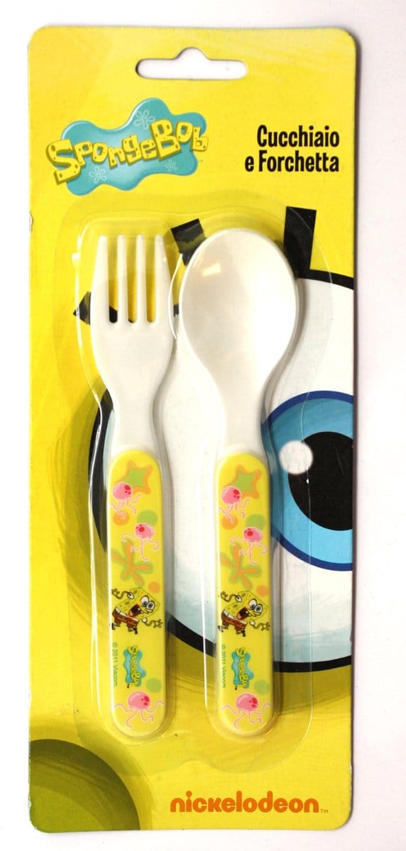 Babybestek / kinderbestek Spongebob 14 cm - lepel en vork - Nickelodeon