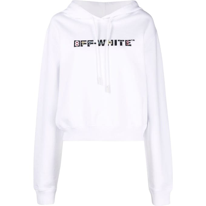 Gebroken witte cropped witte hoodie met geometrisch logo