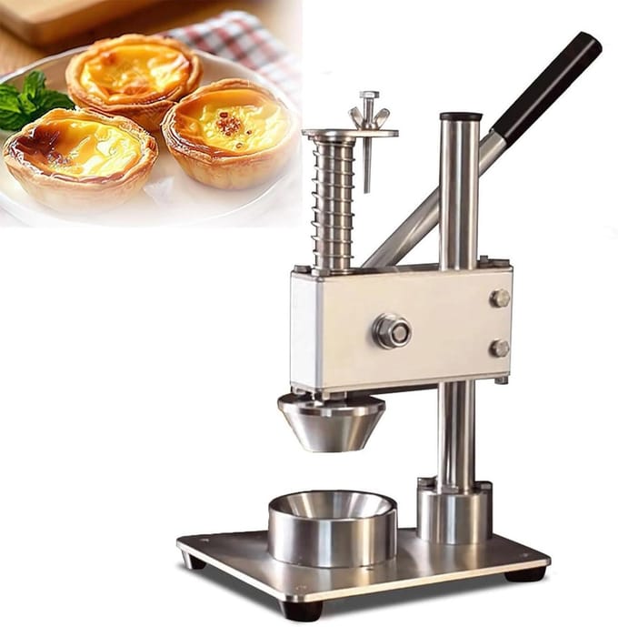 Eiertaart Shell Machine - Taartvorm Pers - Gebak Maken - Handmatig Persen - 80mm Buitendiameter - Zilver