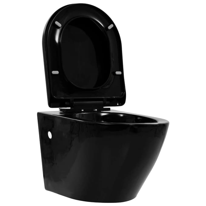 Vidaxl Toilettes Suspendues Sans Bride, Céramique, Noire
