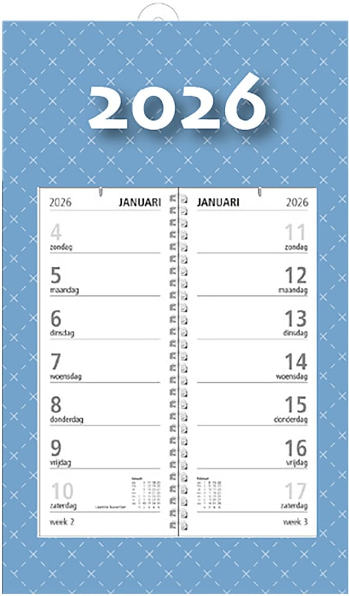 MGPcards - Omlegweekkalender 2026 - Week begint op zondag - 21 x 34 cm - Licht blauw