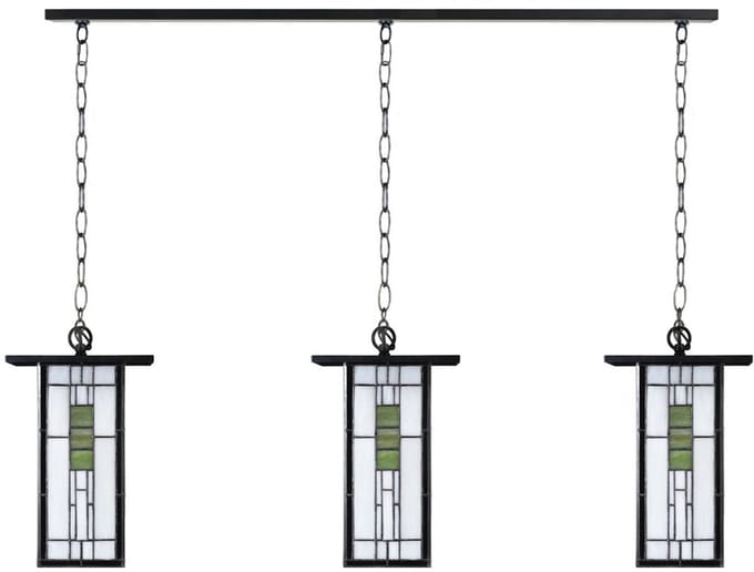 3 x Tiffany So Long Frank Lloyd Wright met ketting lampen aan plafondbalk - Art Deco Trade
