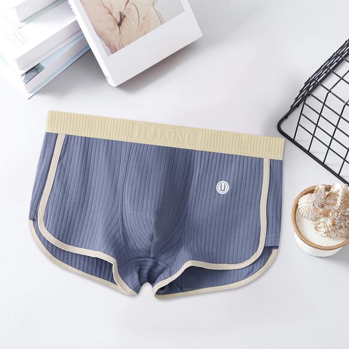 Heren Boxer Ondergoed Mid-rise Elastische Tailleband Patchwork Kleur Shorts Slips U-convex Geribbelde Slips Dagelijkse Kleding L gray