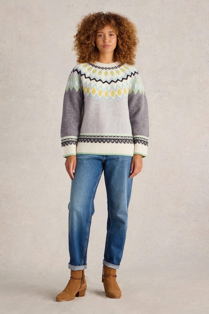 White Stuff Sunset Fairisle Jumper Grey Multi Maat: 8 REGULAR | Sweaters Outlet | Dames | Blauw
