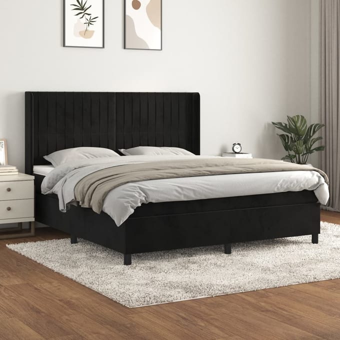 vidaXL - Boxspring - met - matras - fluweel - zwart - 160x200 - cm