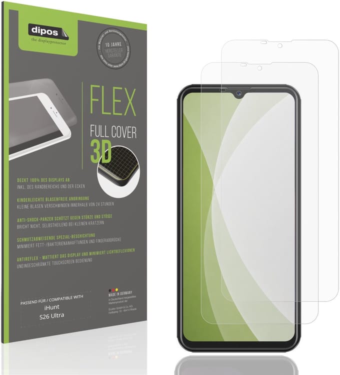 dipos FLEX – 2x Matte Screenprotector geschikt voor iHunt S26 Ultra | Volledige Schermbescherming | Case-Friendly