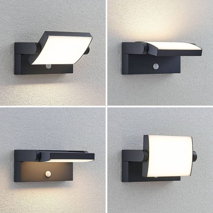 Lindby LED buiten wandlamp Sherin, antraciet, sensor, IP54