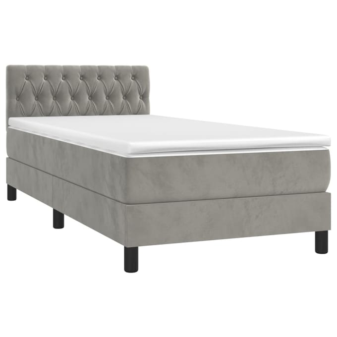 vidaXL - Boxspring - met - matras - en - LED - fluweel - lichtgrijs - 100x200 - cm