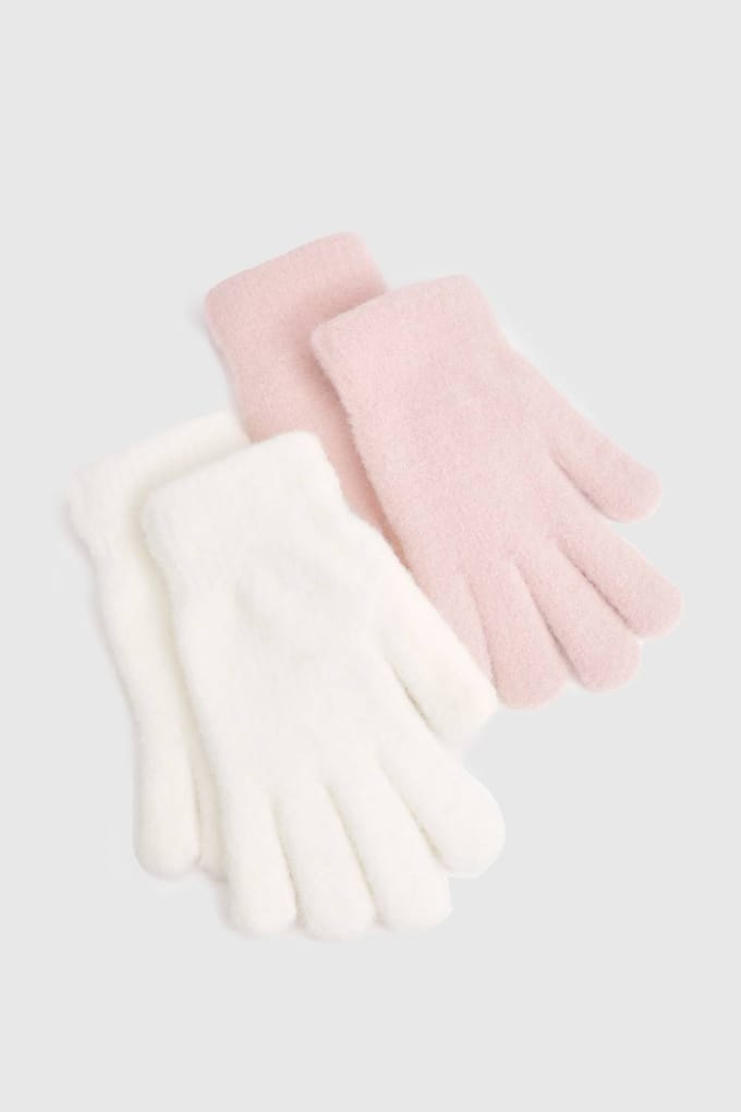 boohoo Dames Pluizige Gebreide Handschoenen 2-Pack | Roze