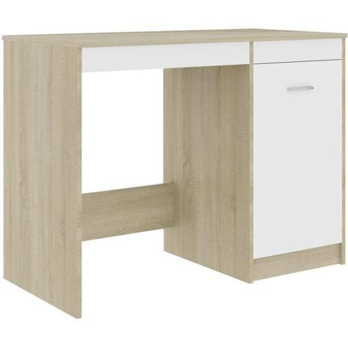 vidaXL - Bureau - 100x50x76 - cm - bewerkt - hout - wit - en - sonoma - eikenkleurig