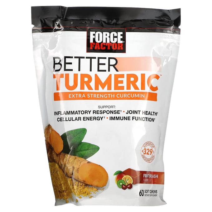 Force Factor, Better Kurkuma, Extra Sterkte Curcumine, Fruit Splash, 60 Zachte Kauwsnoepjes